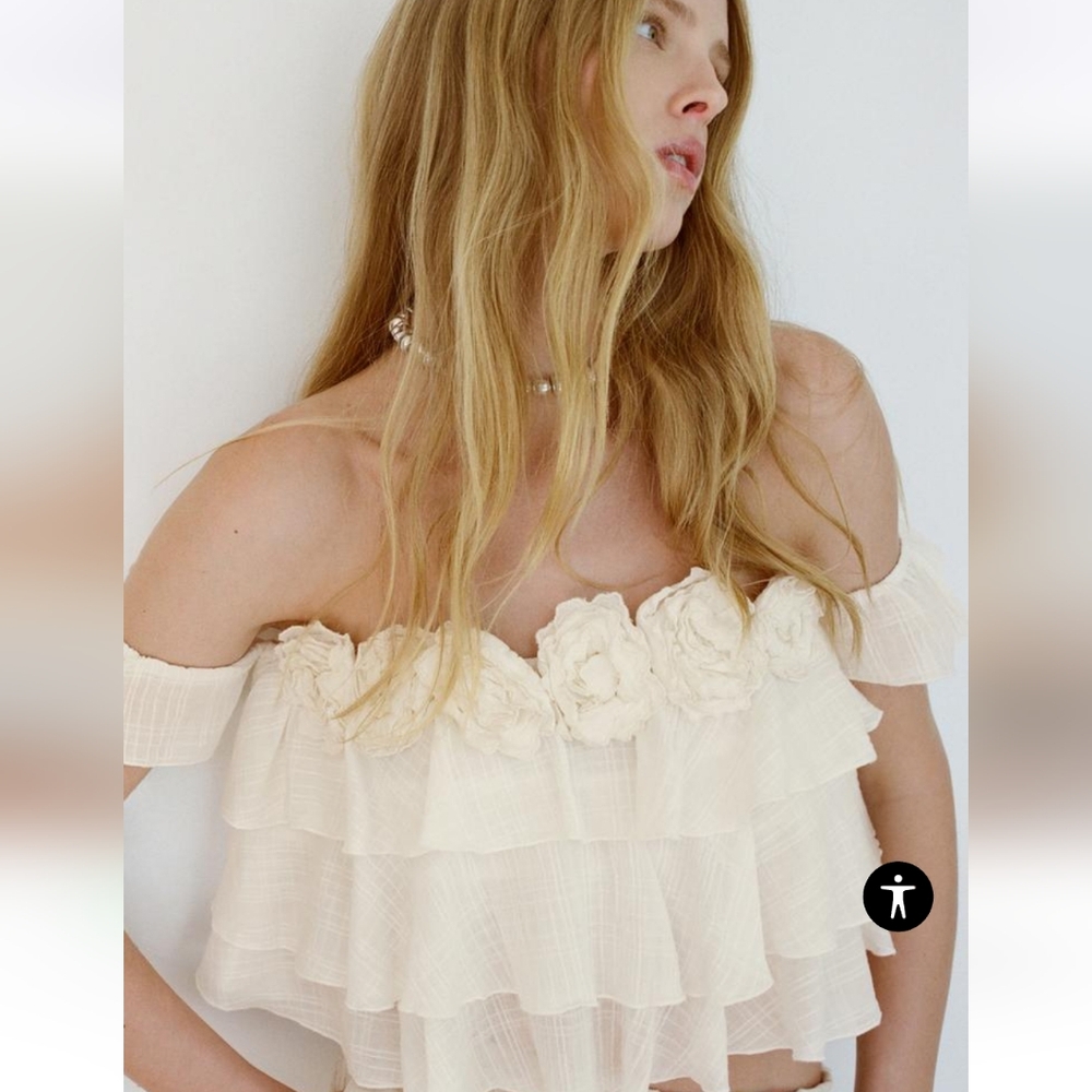 Zara Cream Off-Shoulder Crop Top